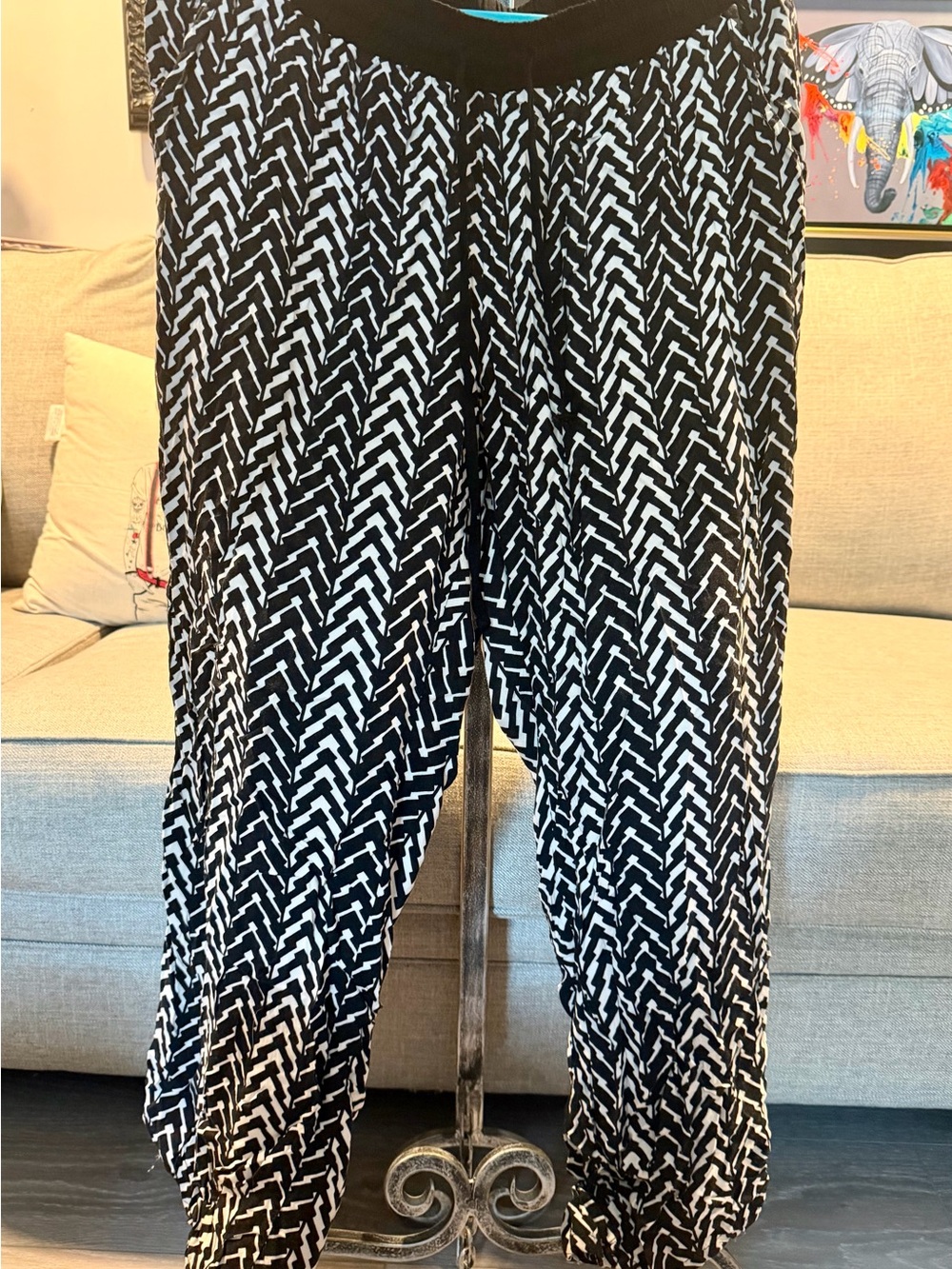 New Look Black & Off-White Straight-Leg Pants
